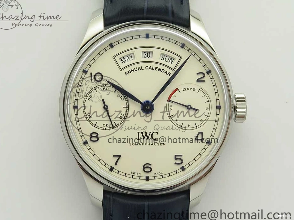 MIROTIME 0521 Affordable Portuguese Real PR Real Annual Calendar IW5035 ZF 1:1 Best Edition White Dial Blue Markers on Blue Leather Strap A 7143